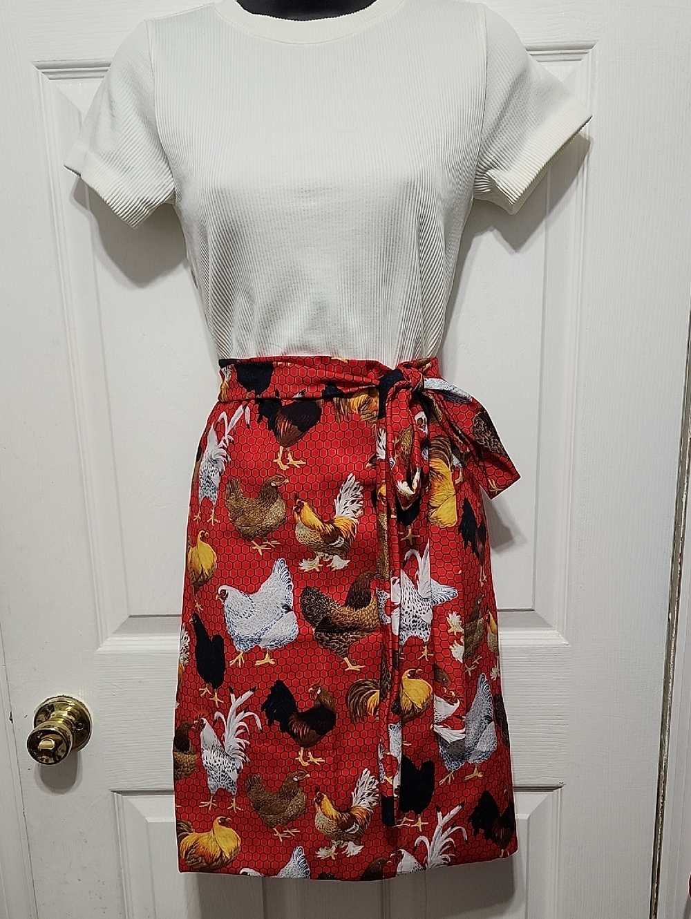 Hand Crafted Red Rooster Print Apron